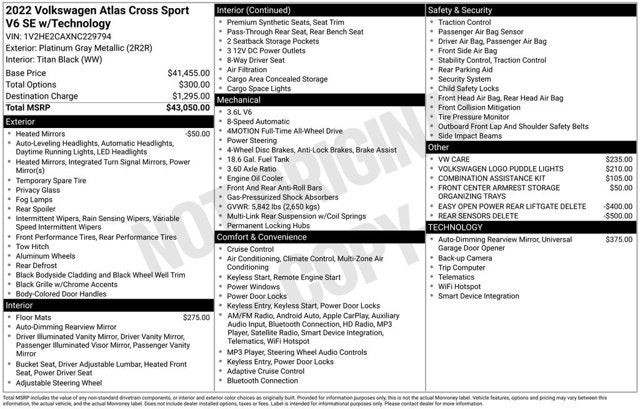 2022 Volkswagen Atlas Cross Sport 3.6L V6 SE w/Technology