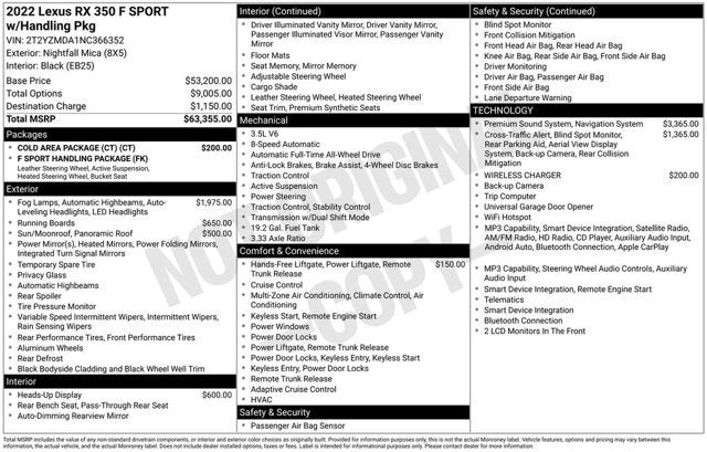 2022 Lexus RX RX 350 F SPORT Handling