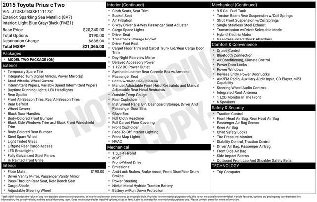2015 Toyota Prius c Two