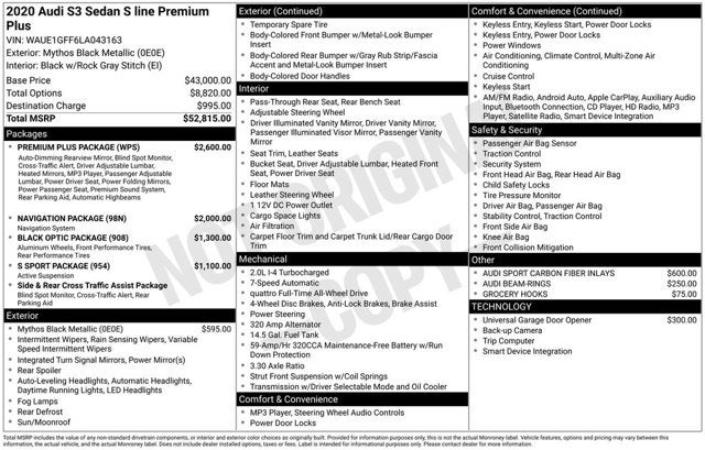 2020 Audi S3 Sedan S line Premium Plus