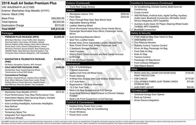 2018 Audi A4 2.0T Premium Plus