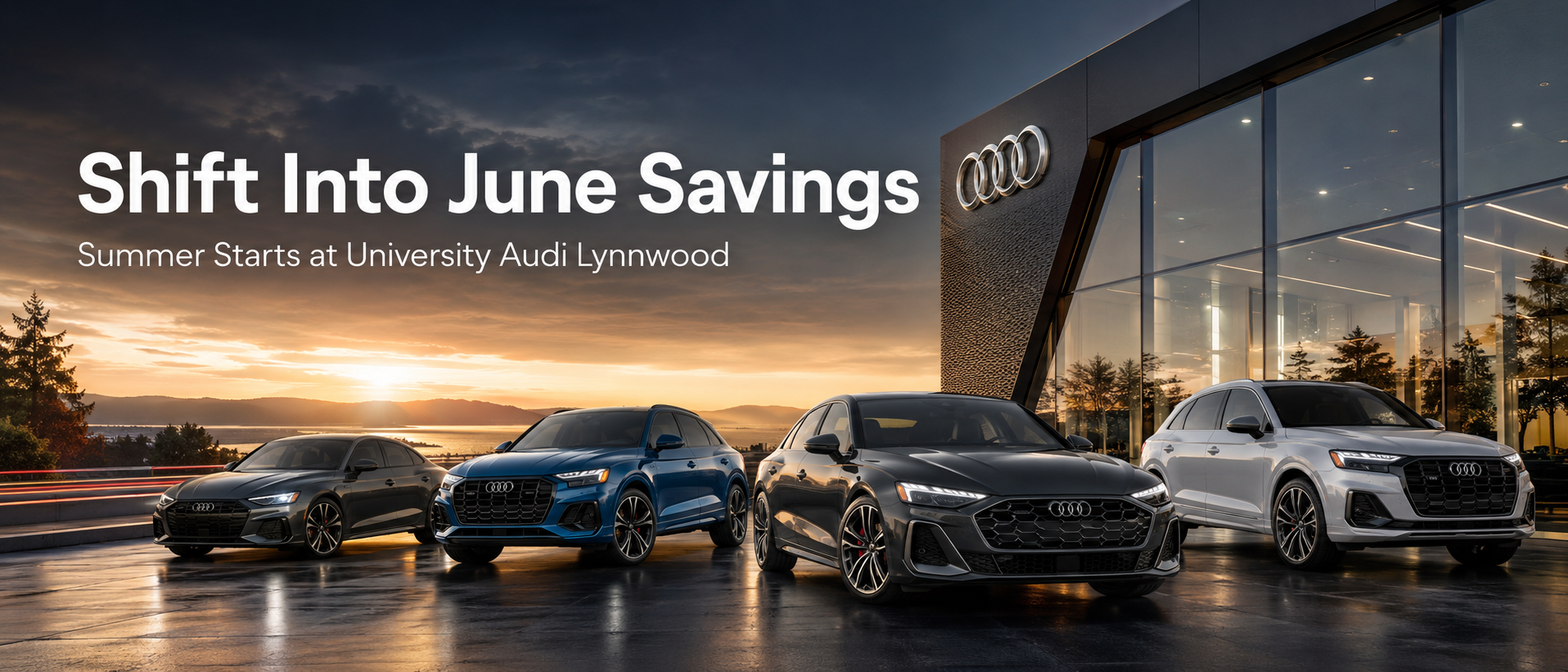 University Audi Lynnwood June sales event banner featuring A